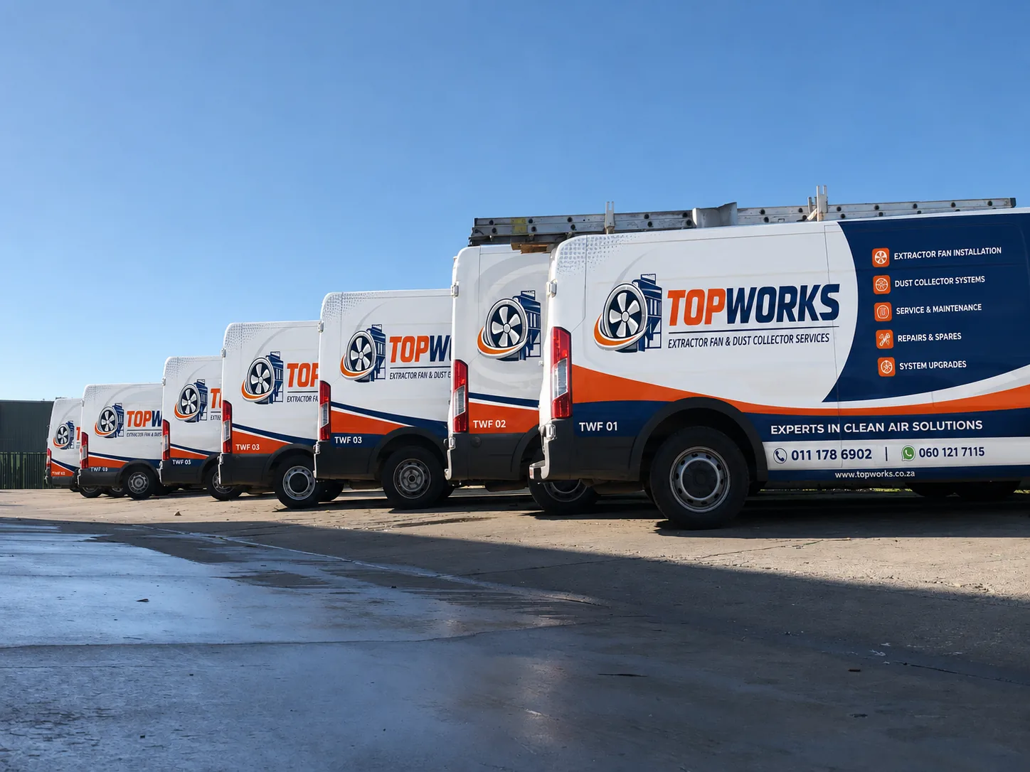 Topworks branded service vehicle for extractor fan and dust collector call-outs